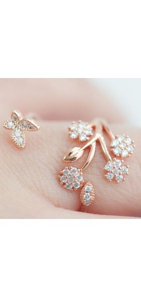 Luxury Crystal Butterfly Tree Leaf Wedding Rings for Women Fashion Engagement Jewelry White Crystal Open Adjustable Finger Ring