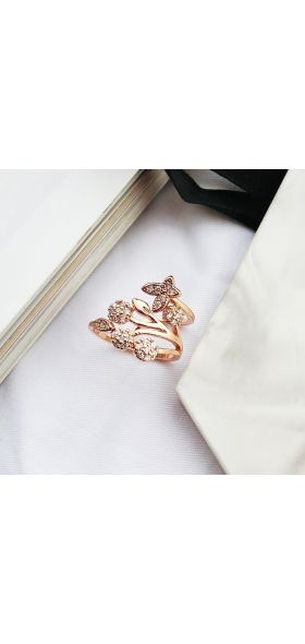 Luxury Crystal Butterfly Tree Leaf Wedding Rings for Women Fashion Engagement Jewelry White Crystal Open Adjustable Finger Ring