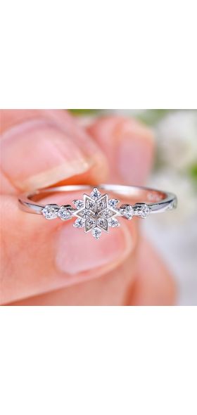 Luxury Female Flower Snowflake Ring 100% Real 925 Sterling Silver Wedding Band Ring Promise Love Engagement Rings For Women