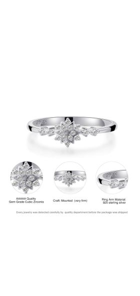 Luxury Female Flower Snowflake Ring 100% Real 925 Sterling Silver Wedding Band Ring Promise Love Engagement Rings For Women
