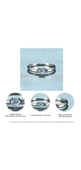 Luxury Female Small Round Stone Ring Real 925 Sterling Silver Engagement Ring Crystal Solitaire Wedding Rings For Women