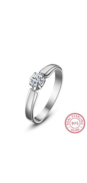 Luxury Female Small Round Stone Ring Real 925 Sterling Silver Engagement Ring Crystal Solitaire Wedding Rings For Women