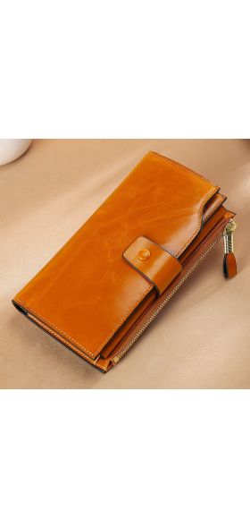 RFID Blocking Genuine Leather Women Wallet Long Lady Leather Purse Brand Design Luxury Oil Wax Leather Female Wallet Coin Purse