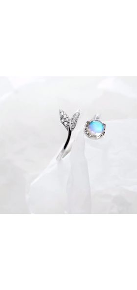 Real 925 Sterling Silver Cute tail moonstone Personality Adjustable Ring Fine Jewelry For Women Party Elegant Accessories