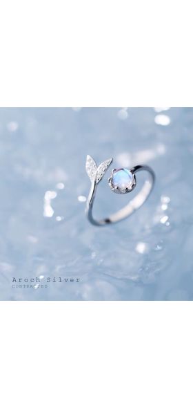 Real 925 Sterling Silver Cute tail moonstone Personality Adjustable Ring Fine Jewelry For Women Party Elegant Accessories