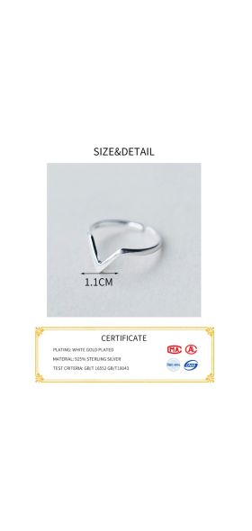 Real 925 Sterling Silver Geometric Wave Letter V Adjustable Ring Fine Jewelry For Women Party Personality Accessories