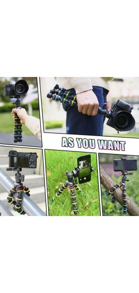 Tripod for Phone with Mobile phone Holder Gopro Mount, Mini flexible Desk Tripod with Remote for SmartPhone/Camera/Tablet
