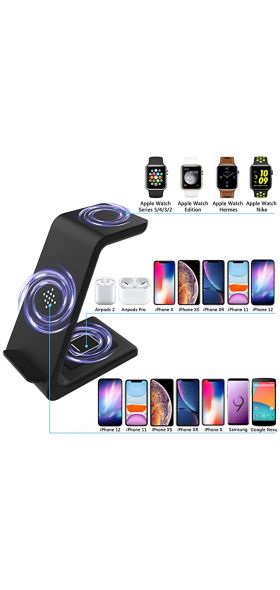 3 in 1 Wireless Charger Station QI 15W Fast Apple Wireless Charging Stand Dock for iPhone 12/11/8 Pro Max AirPods iWatch Samsung