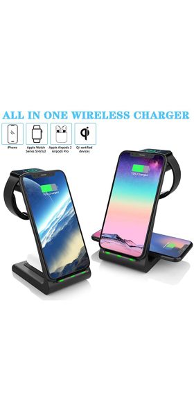 3 in 1 Wireless Charger Station QI 15W Fast Apple Wireless Charging Stand Dock for iPhone 12/11/8 Pro Max AirPods iWatch Samsung