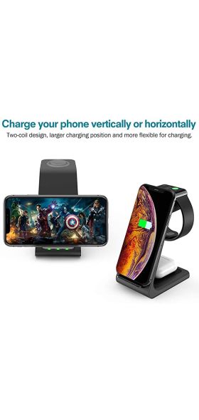 3 in 1 Wireless Charger Station QI 15W Fast Apple Wireless Charging Stand Dock for iPhone 12/11/8 Pro Max AirPods iWatch Samsung