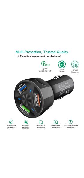 AIXXCO 3 Ports USB Car Charger Quick Charge 3.0 Fast Car Cigarette Lighter For Samsung Huawei Xiaomi iphone Car Charger QC 3.0