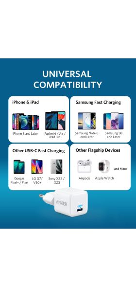 Anker Nano iPhone Charger, 20W PIQ 3.0 Durable Compact Fast Charger, PowerPort III USB-C Charger for iPhone 12 series