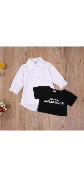 FOCUSNORM 1-5Y Autumn Infant Baby Girls Dress +T Shirts 2pcs Letter Print Tops Solid Long Sleeve Single Breasted Shirts Dresses