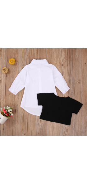 FOCUSNORM 1-5Y Autumn Infant Baby Girls Dress +T Shirts 2pcs Letter Print Tops Solid Long Sleeve Single Breasted Shirts Dresses