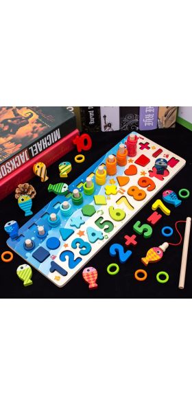 Montessori Educational Wooden Toys For Kids Board Math Fishing Count Numbers Digital Shape Match Early Education Child Gift Toy