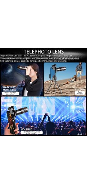 Tongdaytech 28X HD Mobile Phone Camera Lens Telescope Zoom Macro Lens for Iphone Samsung Smartphone Fish Eye Lente Para Celular