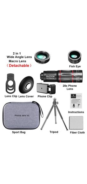 Tongdaytech 28X HD Mobile Phone Camera Lens Telescope Zoom Macro Lens for Iphone Samsung Smartphone Fish Eye Lente Para Celular
