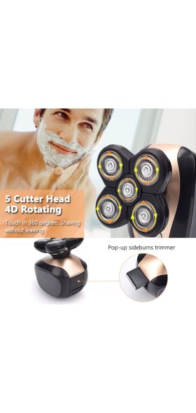 5 In 1 4D Men's Rechargeable Bald Head Electric Shaver 5 Floating Heads Beard Nose Ear Hair Trimmer Razor Clipper Facial Brush