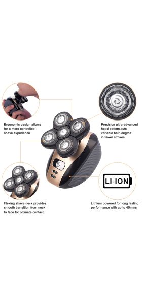 5 In 1 4D Men's Rechargeable Bald Head Electric Shaver 5 Floating Heads Beard Nose Ear Hair Trimmer Razor Clipper Facial Brush