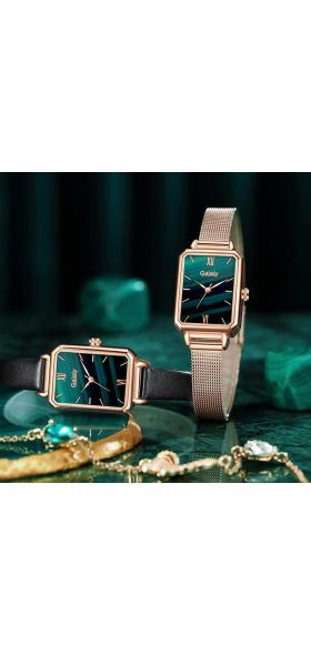 Gaiety Brand Women Watches Fashion Square Ladies Quartz Watch Bracelet Set Green Dial Simple Rose Gold Mesh Luxury Women Watches