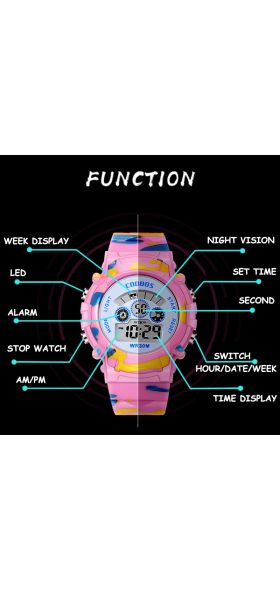 Navy Blue Camouflage Kids Watches LED Colorful Flash Digital Waterproof Alarm For Boys Girls Date Week Creative Children's Clock