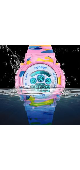 Navy Blue Camouflage Kids Watches LED Colorful Flash Digital Waterproof Alarm For Boys Girls Date Week Creative Children's Clock