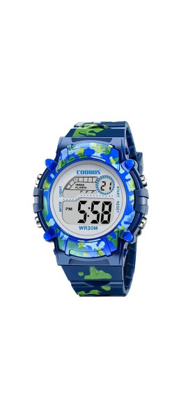 Navy Blue Camouflage Kids Watches LED Colorful Flash Digital Waterproof Alarm For Boys Girls Date Week Creative Children's Clock