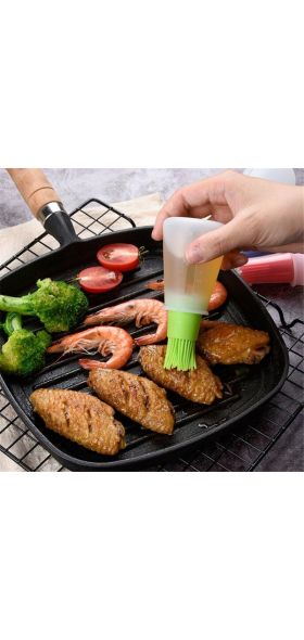 1 Pcs Portable Silicone Oil Bottle with Brush Grill Oil Brushes Liquid Oil Pastry Kitchen Baking BBQ Tool Kitchen Tools for BBQ
