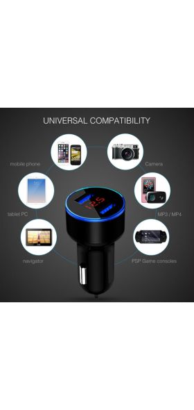 Car Charger Dual USB QC 3.0 Adapter Cigarette Lighter LED Voltmeter For All Types Mobile Phone Charger Smart Dual USB Charging