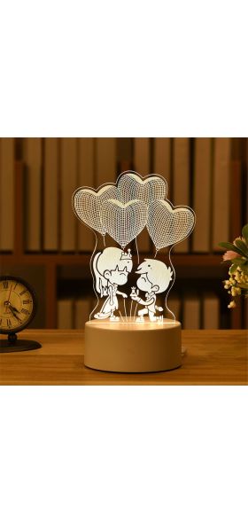 Romantic Love 3D Lamp Heart-shaped Balloon Acrylic LED Night Light Decorative Table Lamp Valentine's Day Sweetheart Wife's Gift