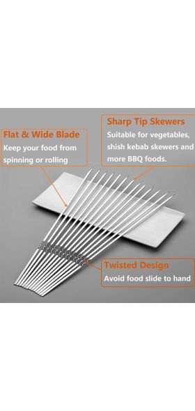 Skewers for Barbecue Reusable Grill Stainless Steel Skewers Shish Kebab BBQ Camping Flat Forks Gadgets Kitchen Accessories Tools