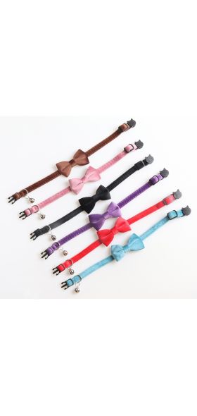 Velvet Cat Collar Bowknot Adjustable Safety Buckle Gatos Bow Tie Cat Accessories Collar for Cats with Bell Solid Color