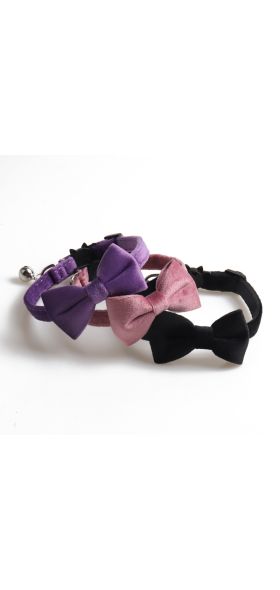 Velvet Cat Collar Bowknot Adjustable Safety Buckle Gatos Bow Tie Cat Accessories Collar for Cats with Bell Solid Color