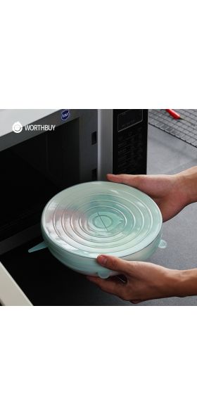 WORTHBUY 6 Pcs/Set Food Silicone Cover Cap Universal Silicone Lids For Cookware Bowl Reusable Stretch Lids Kitchen Accessories