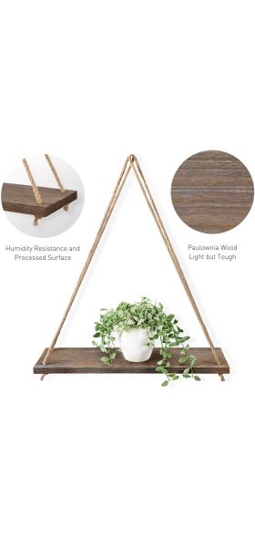 Wooden Rope Swing Wall Hanging Plant Flower Pot Tray Mounted Floating Wall Shelves Nordic Home Decoration Moredn Simple Design