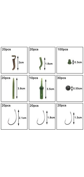 420Pcs/Box Carp Fishing Tackle Kit Including Swivels Hooks Anti Tangle Sleeves Hook Stop Beads Boilie Bait Screw Accessories