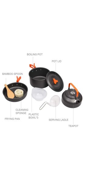 Camping Cookware Kit Outdoor Aluminum Cooking Set Water Kettle Pan Pot Travelling Hiking Picnic BBQ Tableware Equipment
