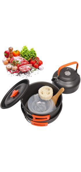 Camping Cookware Kit Outdoor Aluminum Cooking Set Water Kettle Pan Pot Travelling Hiking Picnic BBQ Tableware Equipment