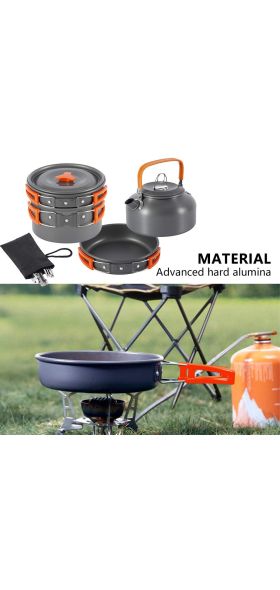 Camping Cookware Kit Outdoor Aluminum Cooking Set Water Kettle Pan Pot Travelling Hiking Picnic BBQ Tableware Equipment