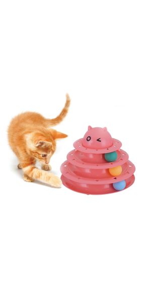 Funny Pet Interactive Toy Cat Colorful 3/4-Layer Plastic Tower Tracks Toy With Balls For IQ Traning