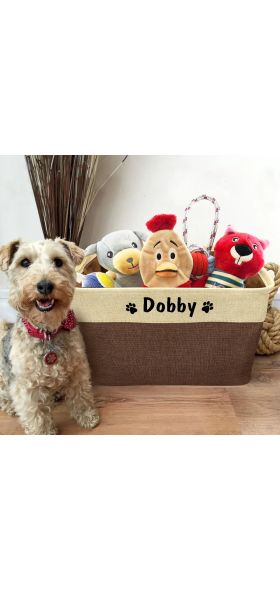 Personalized Pet Dog Toy Storage Basket Dog Canvas Bag Foldable Pet Toys Linen Storage Box Bins Dog Accessories Pet Supplies