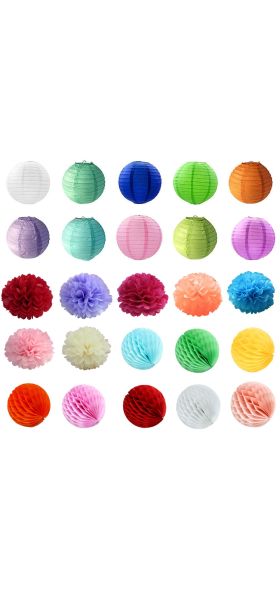 12pcs/set Mixed Paper Pom Poms Paper Honeycomb Ball Hanging Paper Lantern Wedding Birthday Decor DIY Baby Shows Party Supplies
