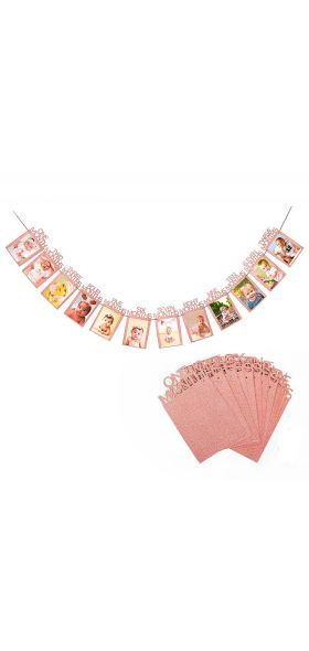 Happy Birthday Photo Frame Banner for Family First Party Decoration Kids Baby Boy Girl My 1st One Year Supplies 12 Month