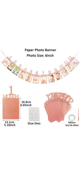 Happy Birthday Photo Frame Banner for Family First Party Decoration Kids Baby Boy Girl My 1st One Year Supplies 12 Month