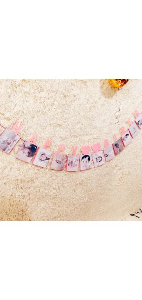Happy Birthday Photo Frame Banner for Family First Party Decoration Kids Baby Boy Girl My 1st One Year Supplies 12 Month