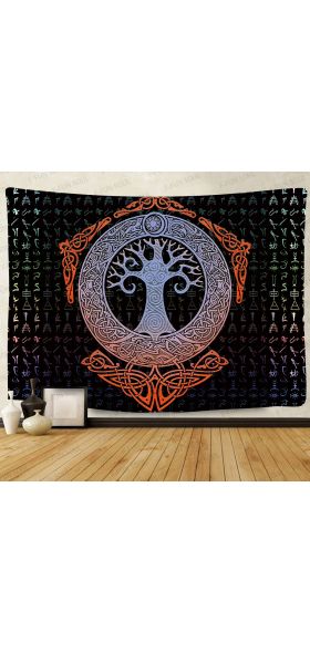 Simsant Viking Raven Tapestry Mysterious Viking Meditation Psychedelic Runes Art Wall Hanging Tapestries for Living Room Decor