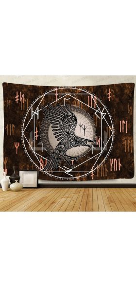 Simsant Viking Raven Tapestry Mysterious Viking Meditation Psychedelic Runes Art Wall Hanging Tapestries for Living Room Decor