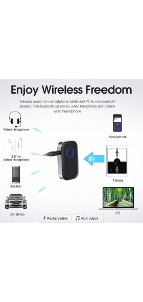 Bluetooth 5.0 Receiver for Car, Noise Cancelling Bluetooth AUX Adapter, Bluetooth Music Receiver for Home Stereo