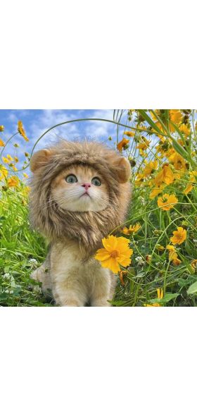 Playful Cat Wig Lion Mane Cosplay Hat - Cute Pet Clothes Cap with Ears for Dogs and Kittens