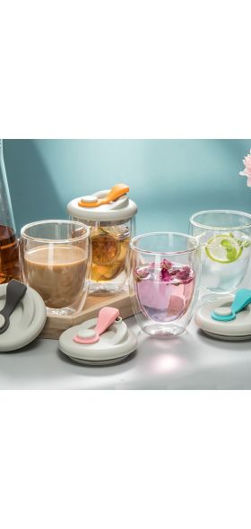 New Double Wall Insulated Milk Coffee Cup, Airtight Lid, Leak-Proof, Transparent Glass Handy Cup